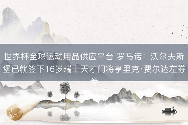 世界杯全球运动用品供应平台 罗马诺：沃尔夫斯堡已就签下16岁瑞士天才门将亨里克·费尔达左券