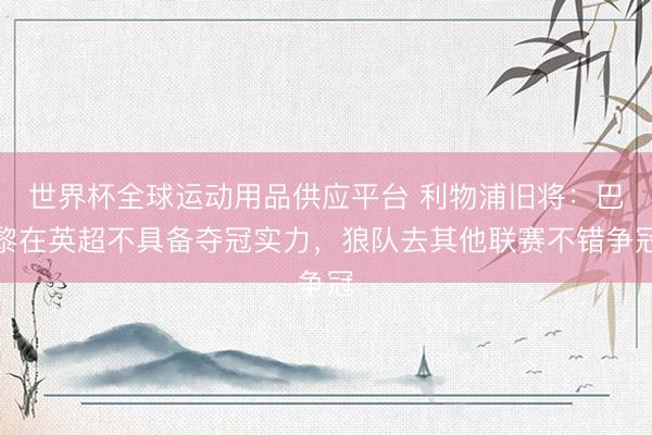世界杯全球运动用品供应平台 利物浦旧将：巴黎在英超不具备夺冠实力，狼队去其他联赛不错争冠