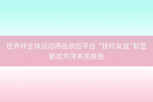 世界杯全球运动用品供应平台 “铁杆友谊”彰显新式外洋关连底色