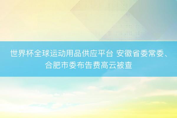 世界杯全球运动用品供应平台 安徽省委常委、合肥市委布告费高云被查